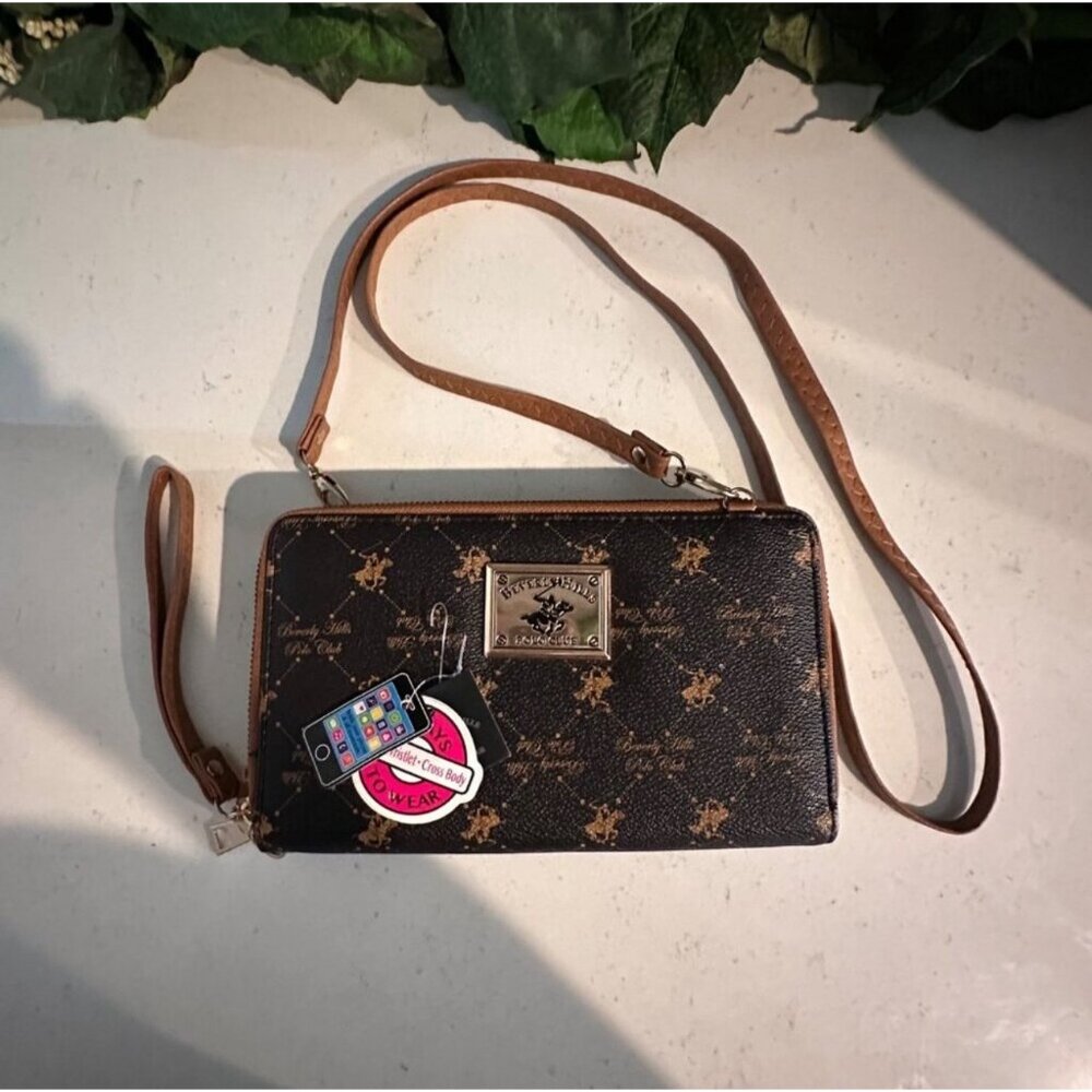 Beverly Hills Polo Club Crossbody Bag & Wallet Combo Holds Cell Phone Brown Pa - Picture 8 of 13